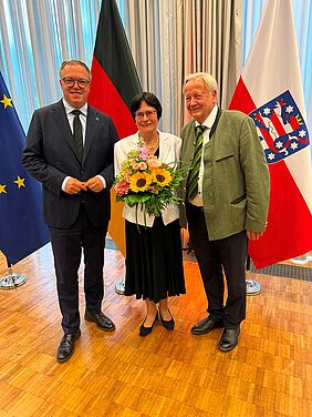 Ministerpräsident Mario Voigt, Ministerpräsidentin a.D. Christine Lieberknecht und Dr. Ulrich Born, Vorstandsvorsitzender der IMLS
